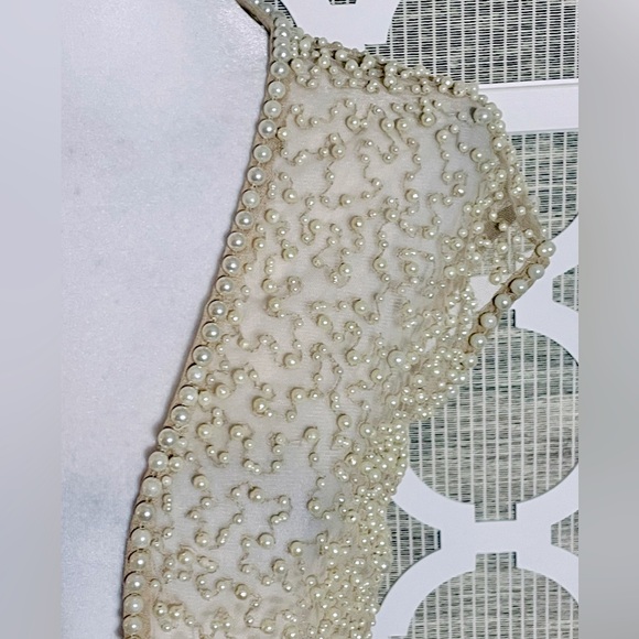 SHEER PEARL SHRUG BOLERO RETRO VINTAGE MARINA SMALL ILLUSION MESH LACE CREAM - Picture 6 of 16